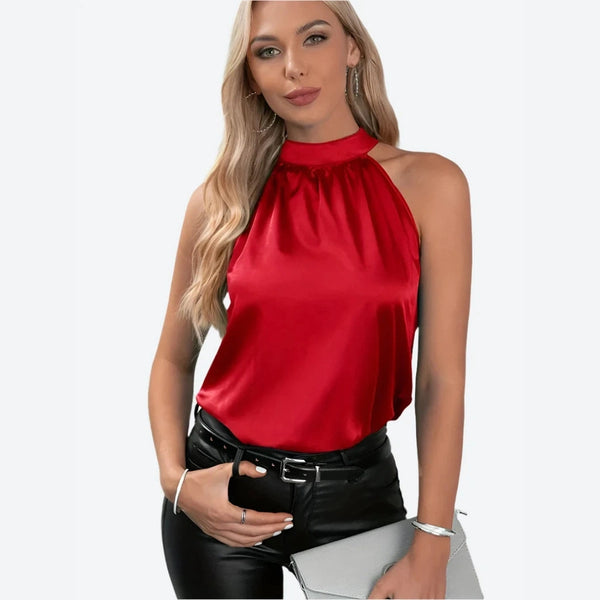 Sleek Halter Neck Satin Blouses