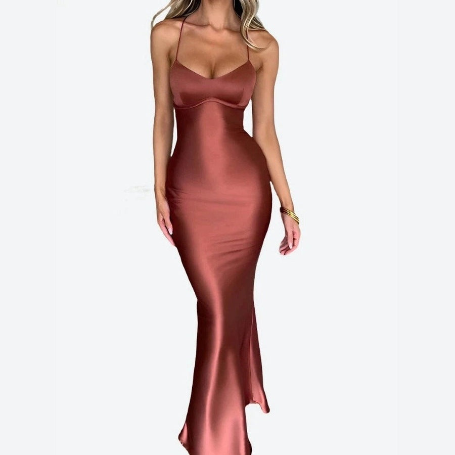 Sleek Spaghetti Strap Satin Dresses