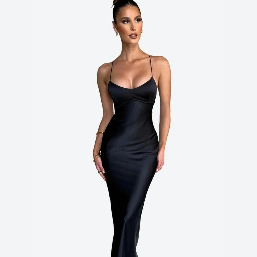 Sleek Spaghetti Strap Satin Dresses