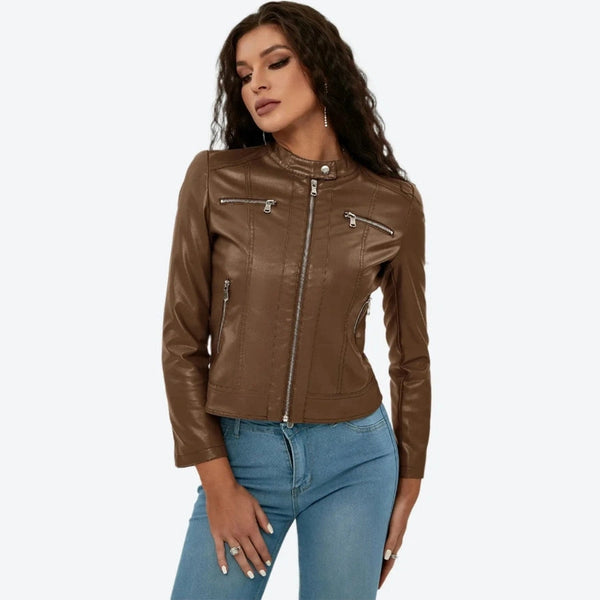 Sleek Zippered Faux Leather Biker Jackets