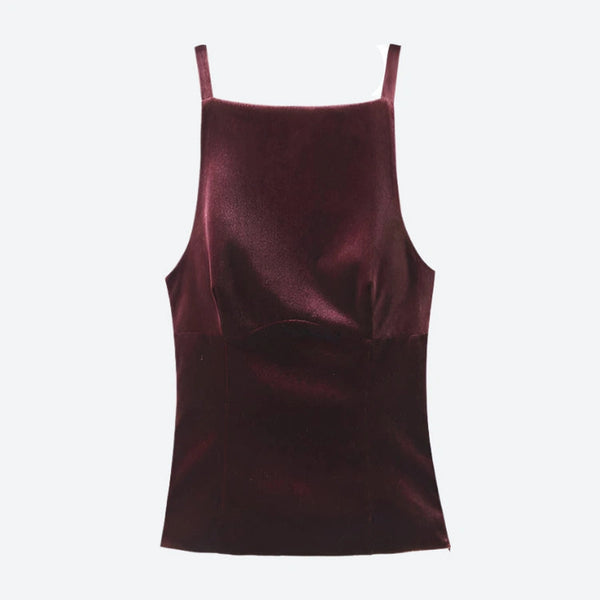 Sleeveless Velvet Square Neck Tops