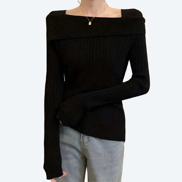 Slim Fit Off-Shoulder Long-Sleeve Tops