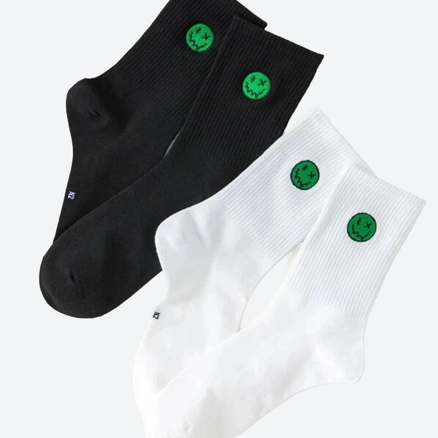 Smiley Face Embroidered Crew Socks