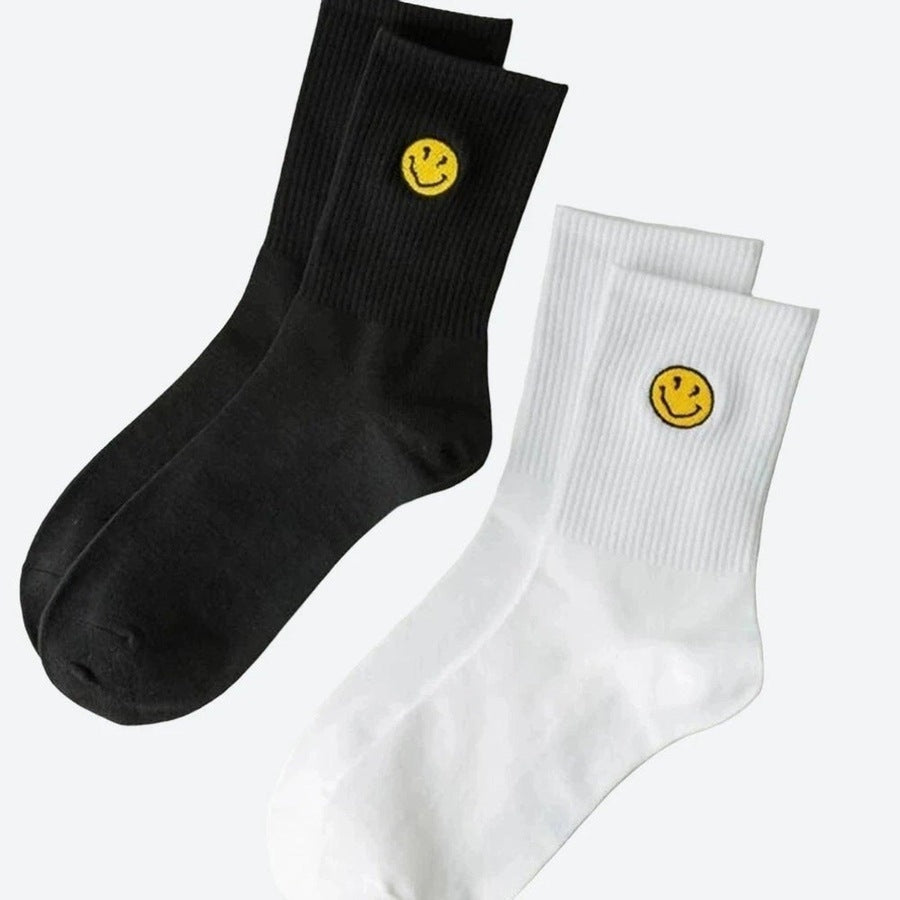 Smiley Face Embroidered Crew Socks