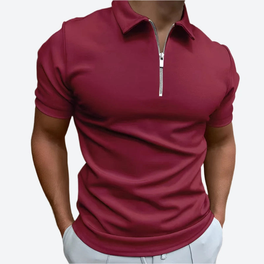 Solid Short-Sleeve Zipper Polo Shirts