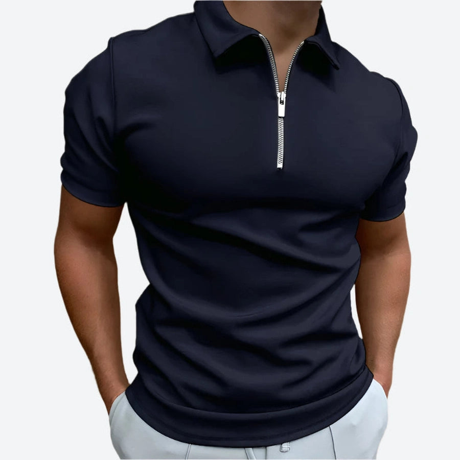 Solid Short-Sleeve Zipper Polo Shirts