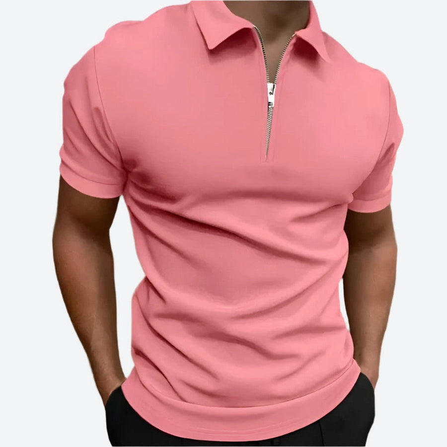 Solid Short-Sleeve Zipper Polo Shirts