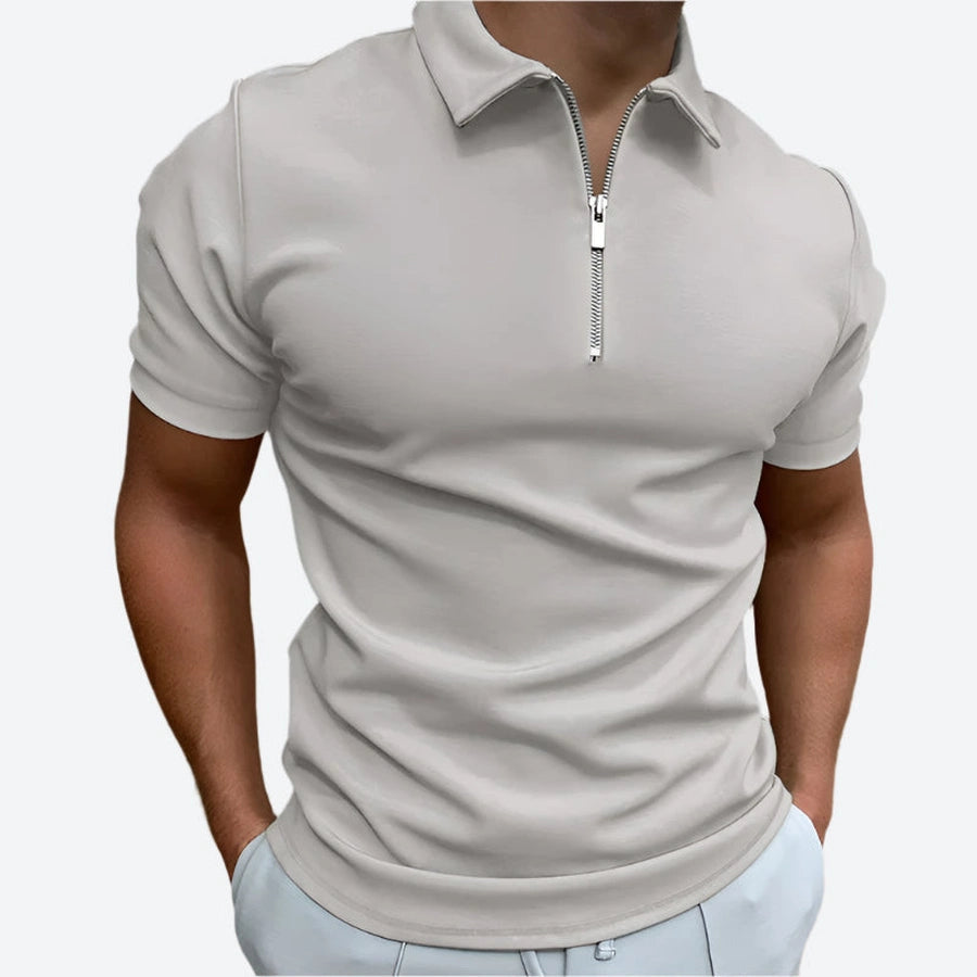 Solid Short-Sleeve Zipper Polo Shirts