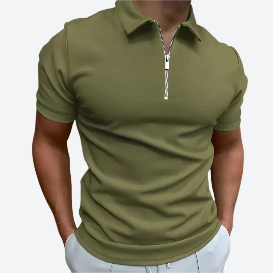 Solid Short-Sleeve Zipper Polo Shirts