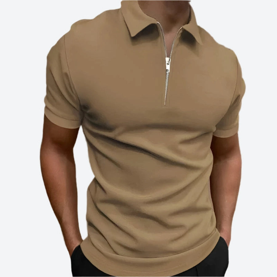 Solid Short-Sleeve Zipper Polo Shirts