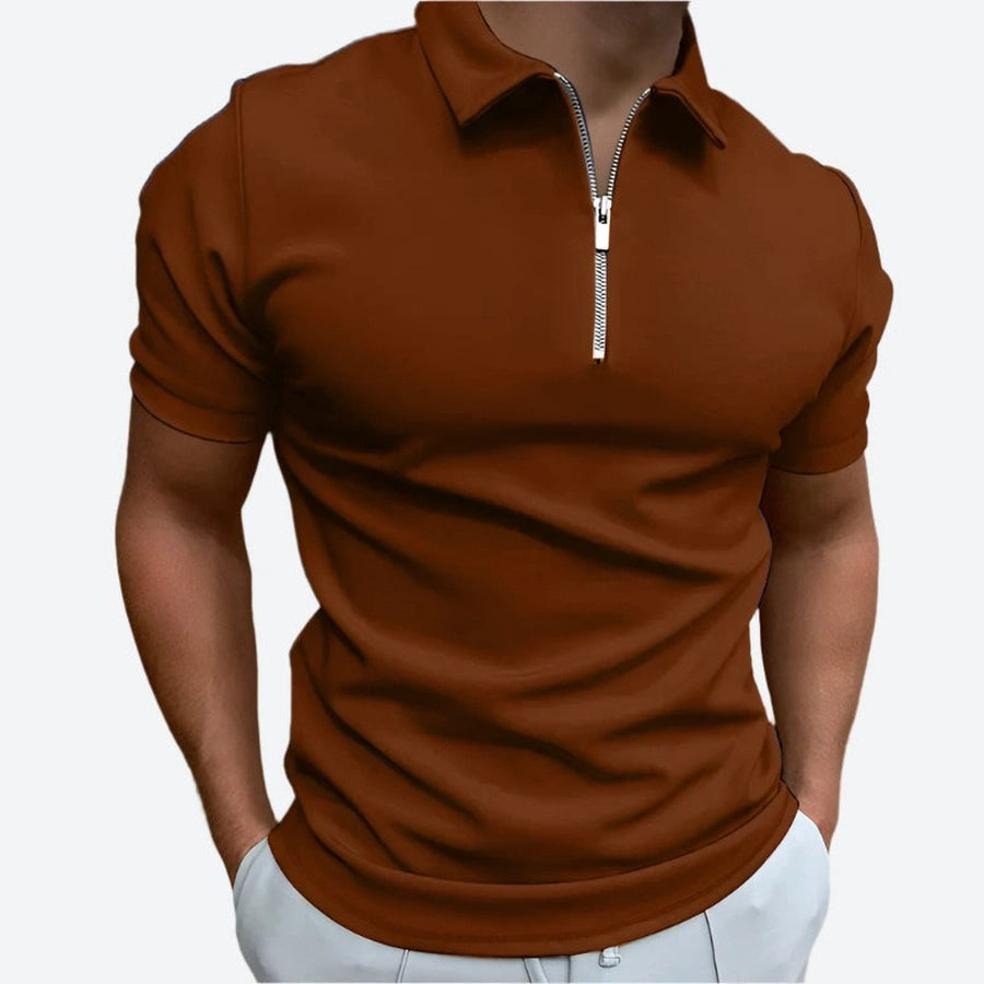 Solid Short-Sleeve Zipper Polo Shirts