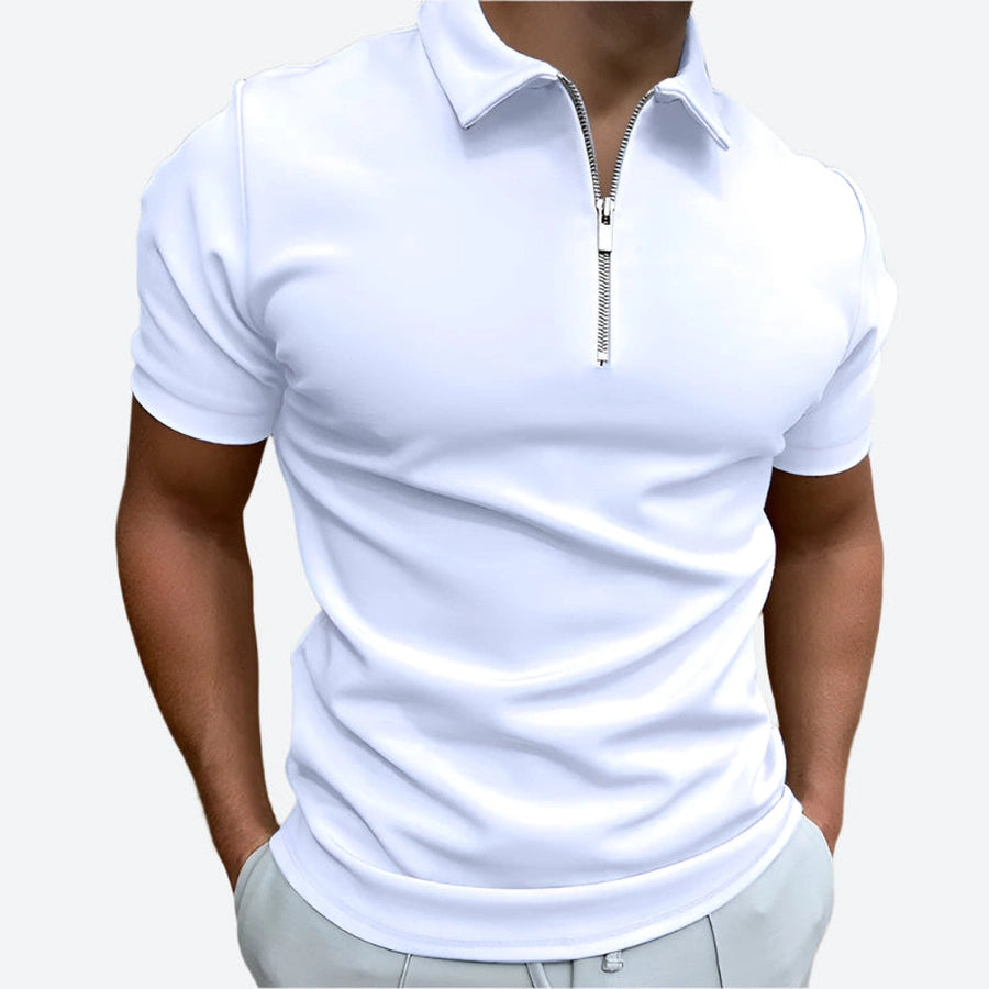 Solid Short-Sleeve Zipper Polo Shirts