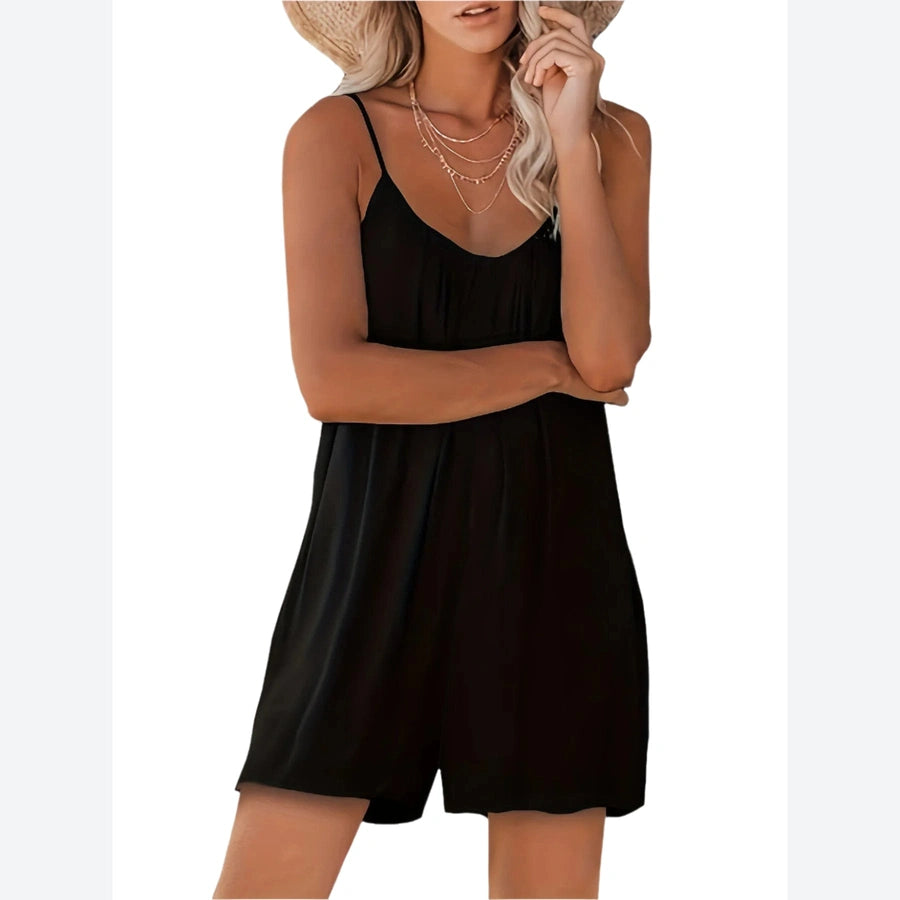 Solid Sleeveless Adjustable Strap Rompers