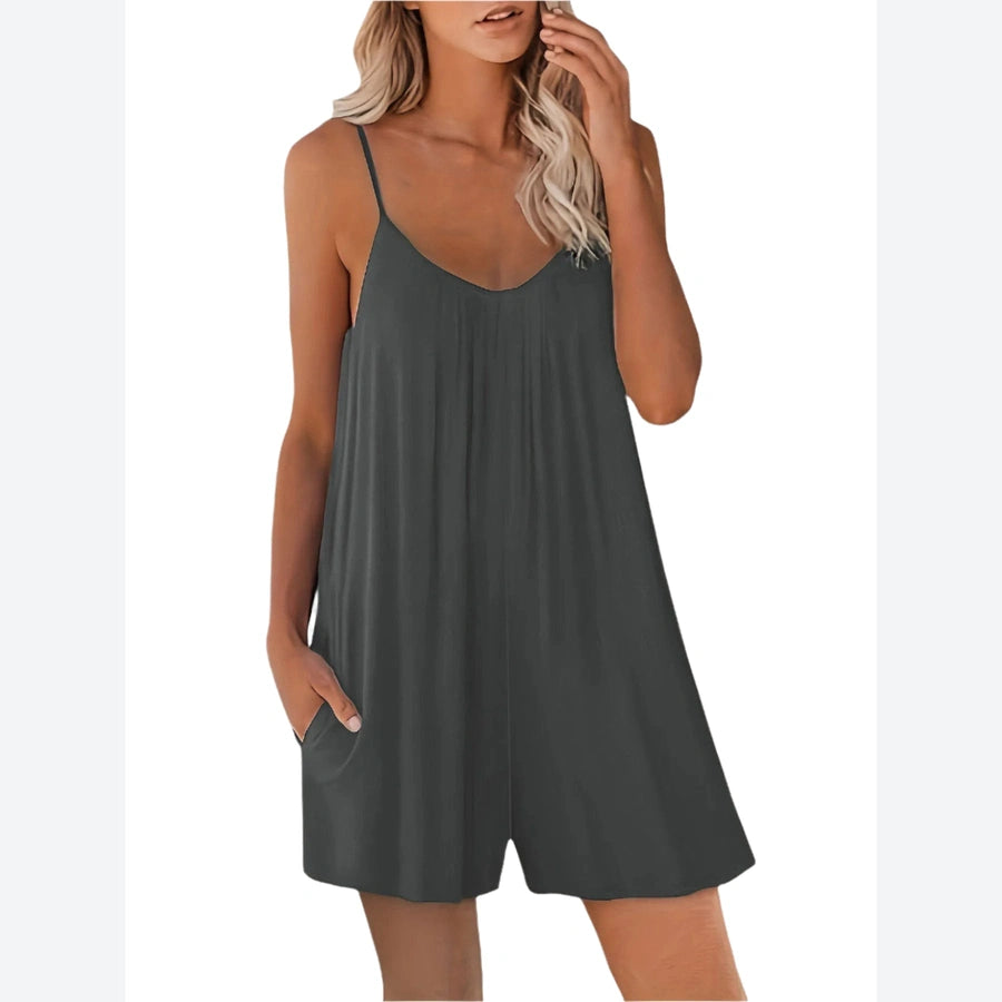 Solid Sleeveless Adjustable Strap Rompers