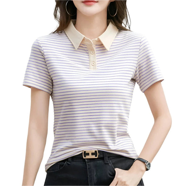 Striped Short Sleeve Polo Tops