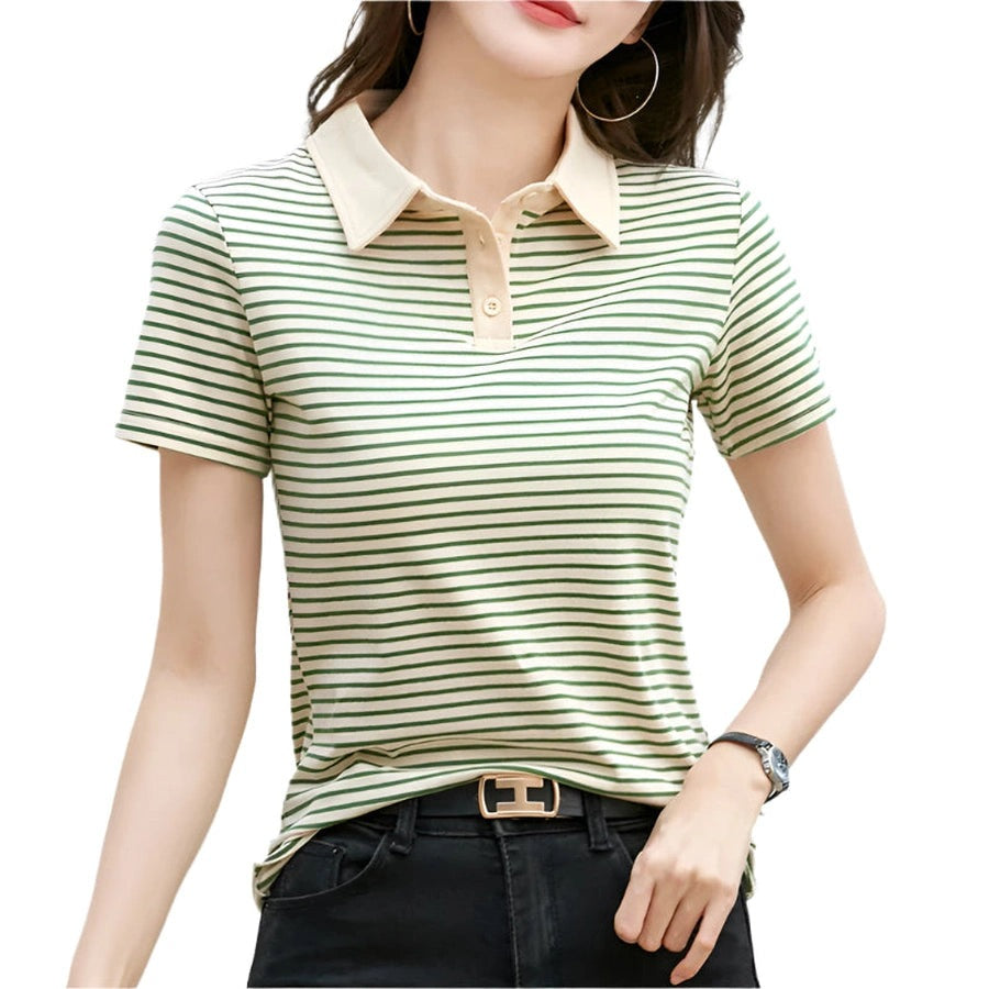 Striped Short Sleeve Polo Tops