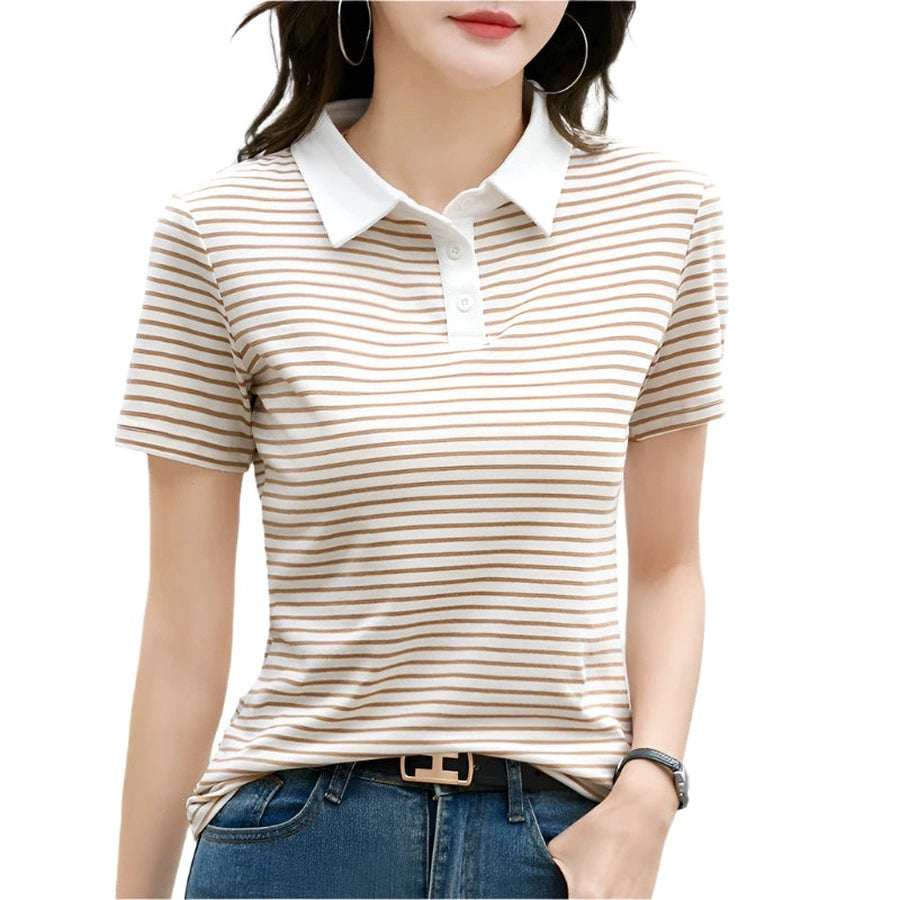 Striped Short Sleeve Polo Tops