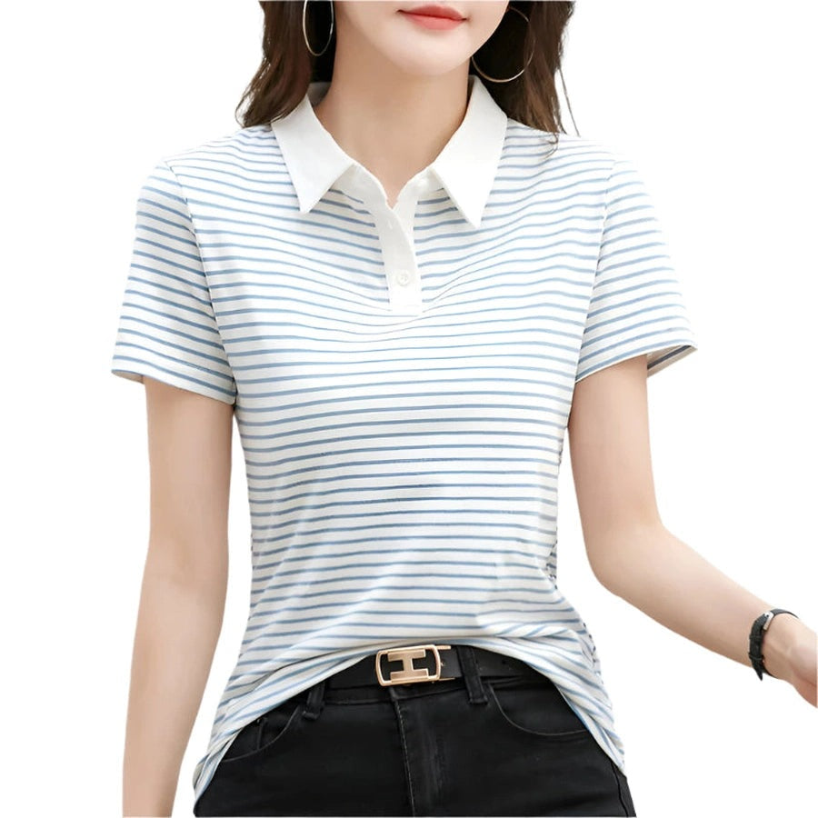 Striped Short Sleeve Polo Tops