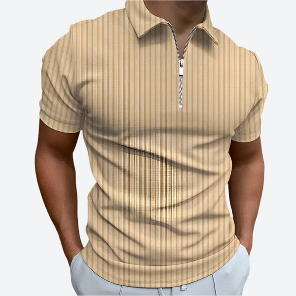 Striped Short-Sleeve Zipper Polo Shirts