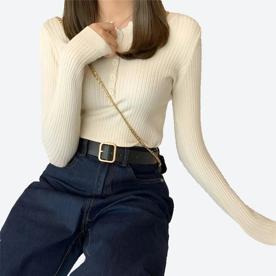 Stylish Button-Front Ribbed Knit Tops