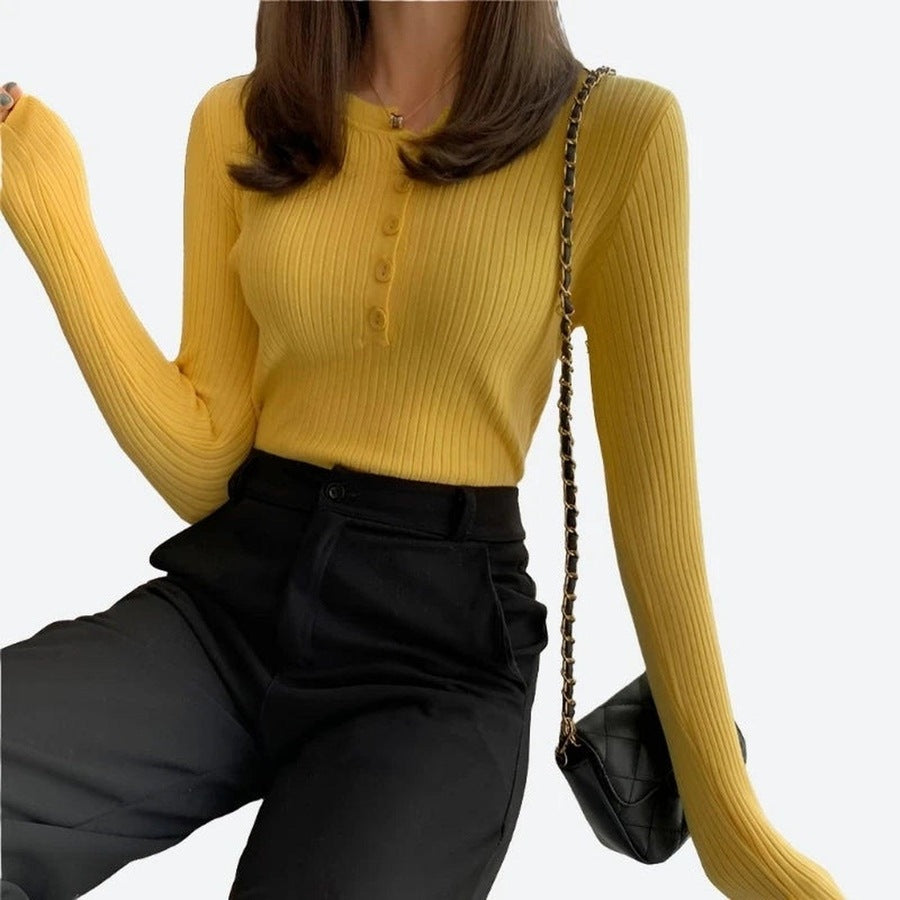 Stylish Button-Front Ribbed Knit Tops