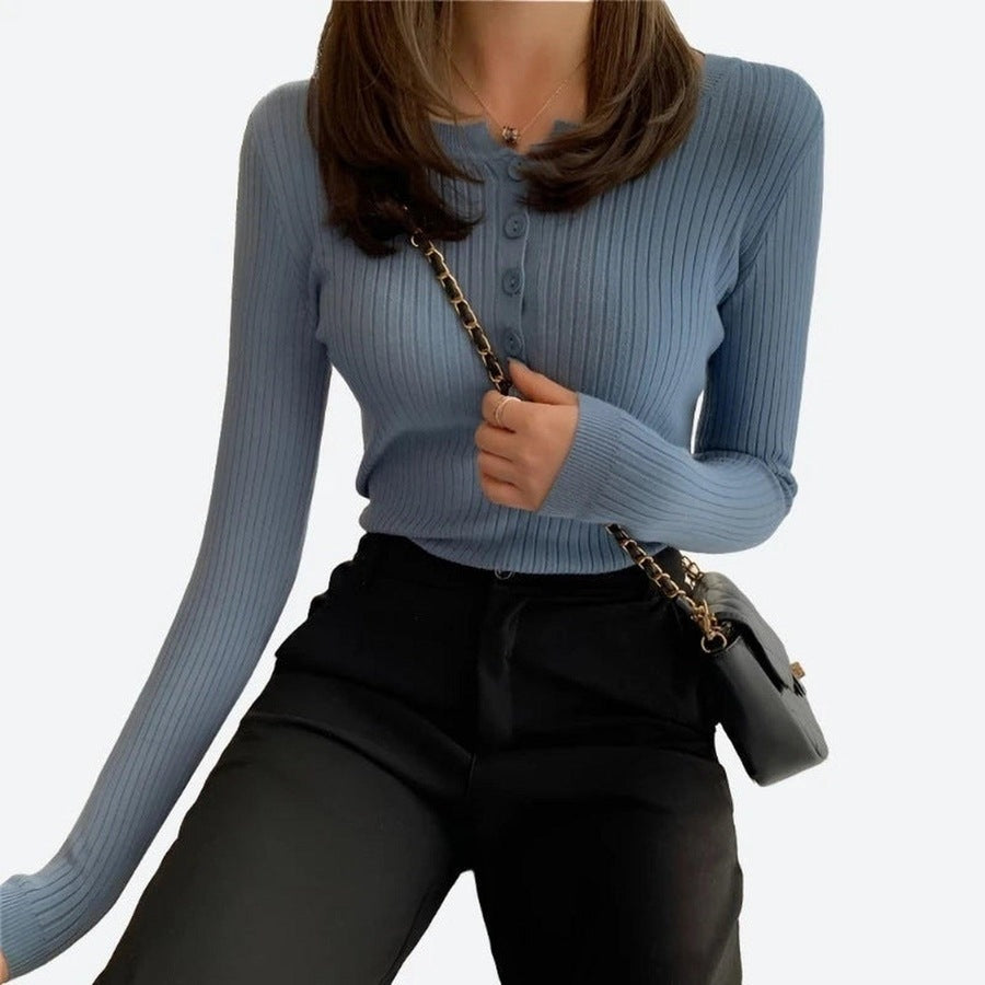 Stylish Button-Front Ribbed Knit Tops