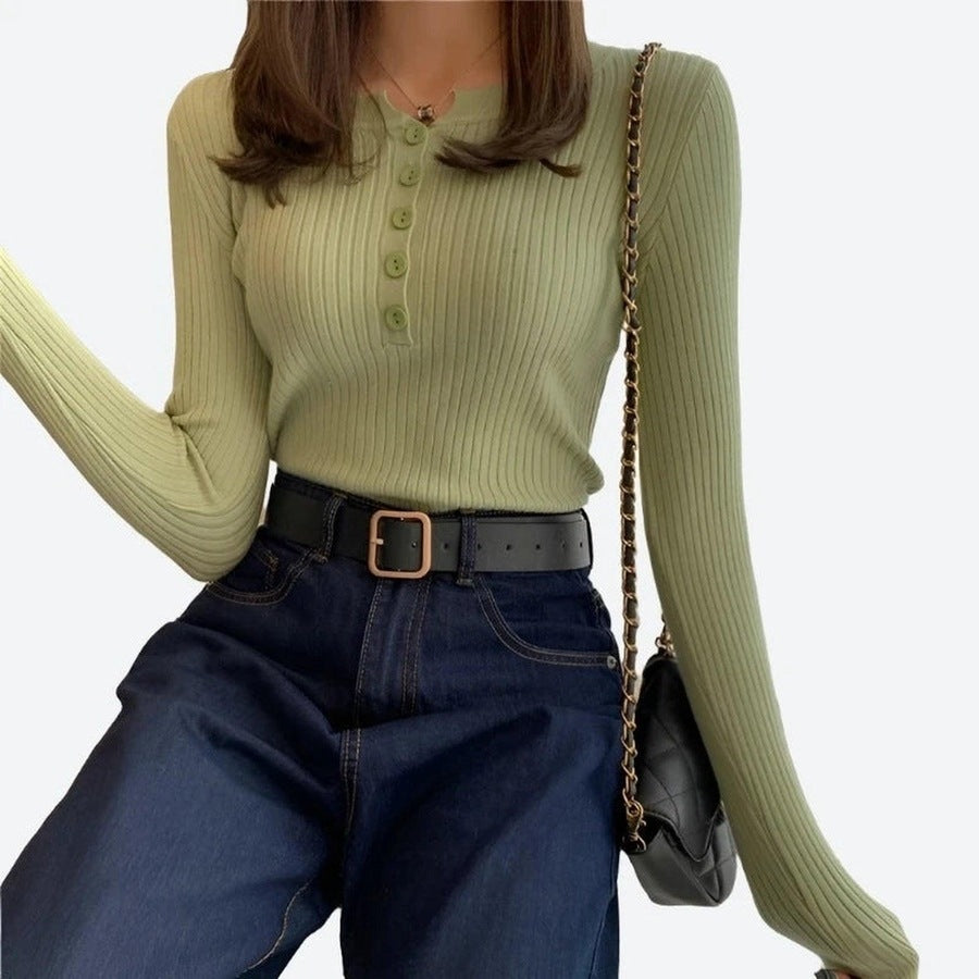 Stylish Button-Front Ribbed Knit Tops