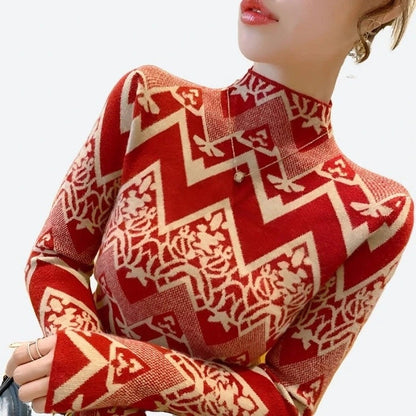 Stylish Geometric Print Turtleneck Sweaters