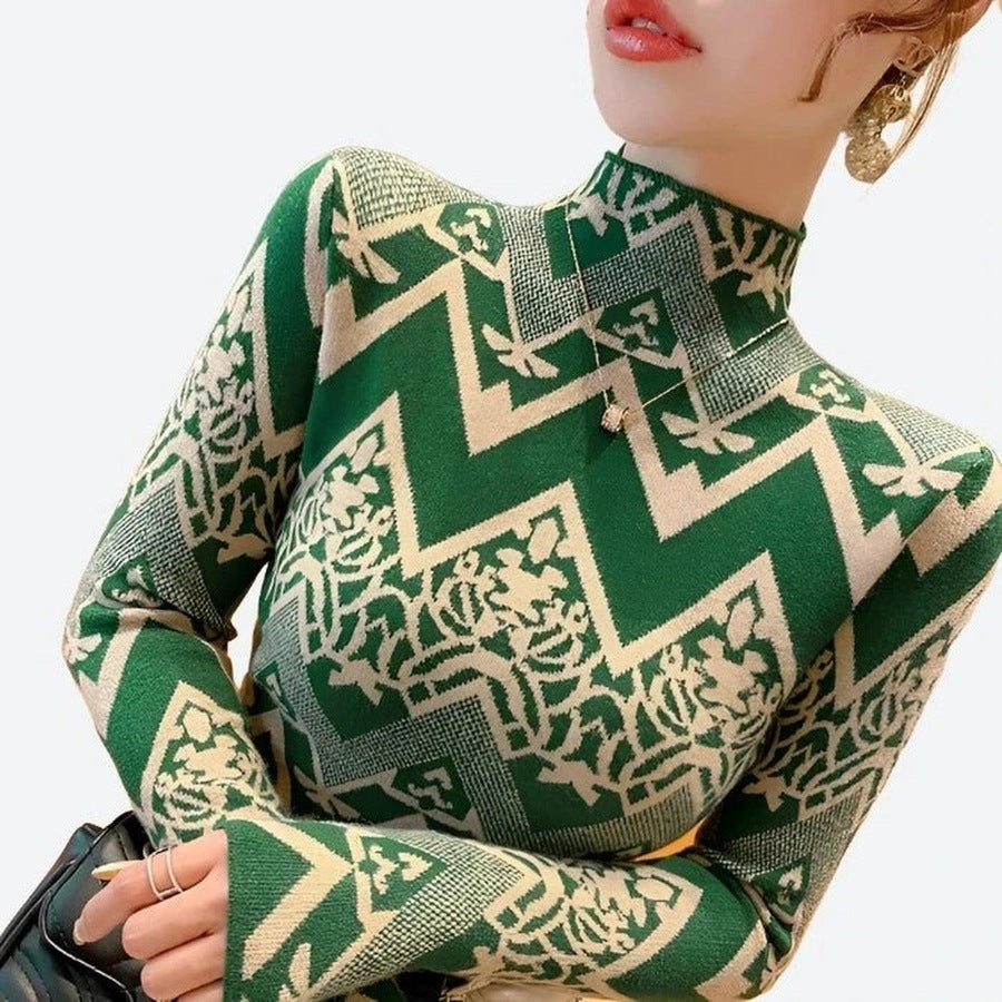 Stylish Geometric Print Turtleneck Sweaters