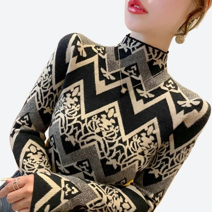 Stylish Geometric Print Turtleneck Sweaters