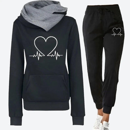 Stylish Heartbeat Print Hoodie Set