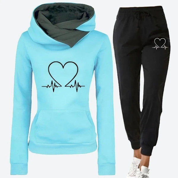 Stylish Heartbeat Print Hoodie Set