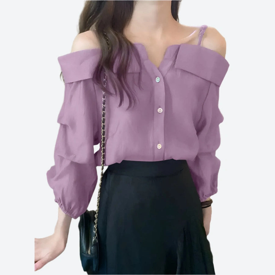 Stylish Off-Shoulder Button Blouses