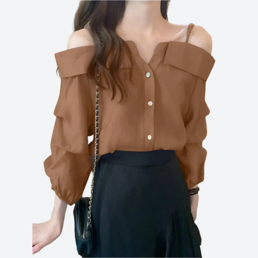 Stylish Off-Shoulder Button Blouses