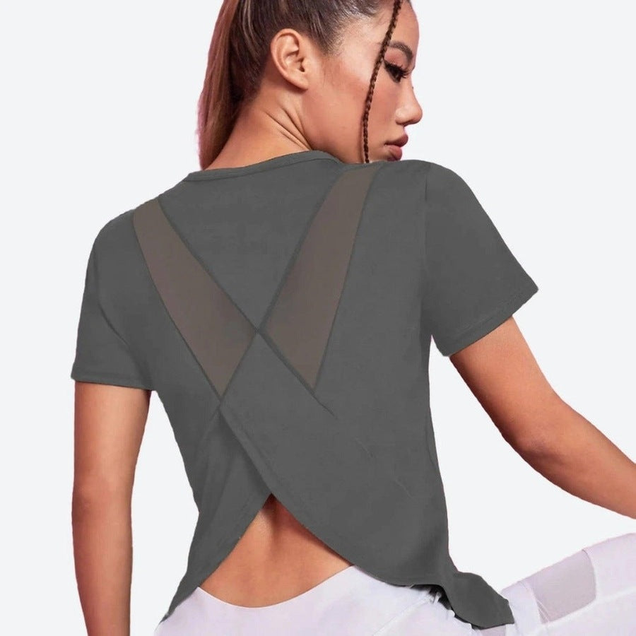 Stylish Open-Back Mesh Workout Tops