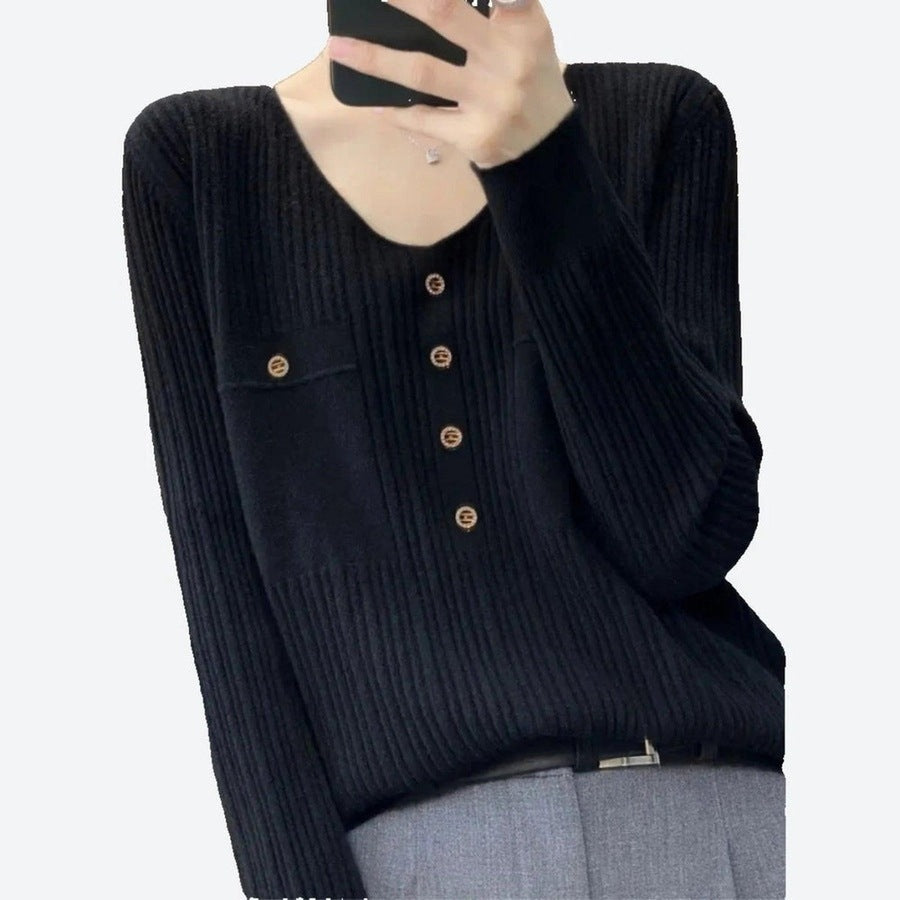 Stylish Ribbed Button-Front Sweaters