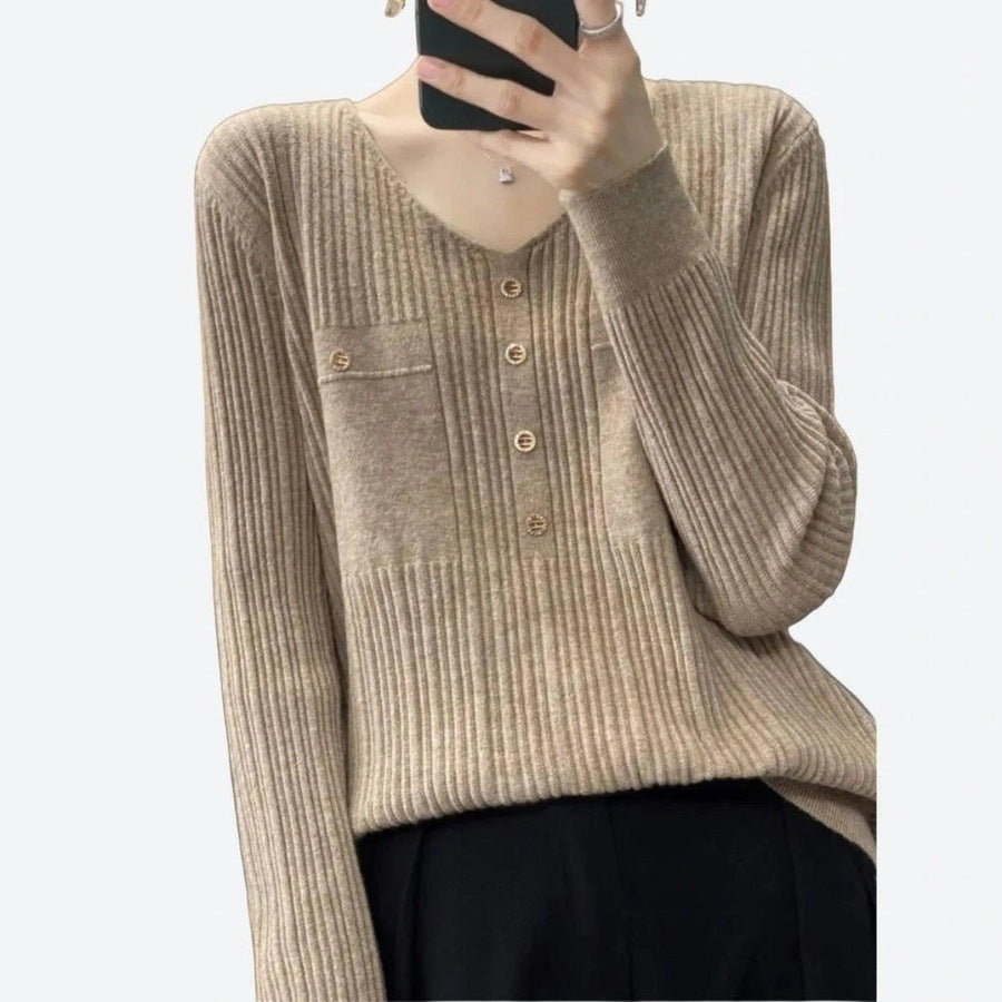 Stylish Ribbed Button-Front Sweaters