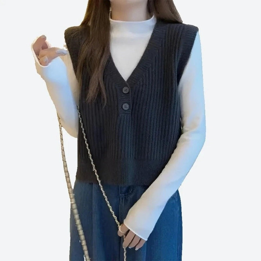 Stylish Ribbed Knit Button Vests