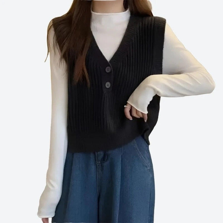 Stylish Ribbed Knit Button Vests