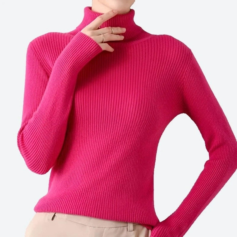 Stylish Ribbed Turtleneck Longsleeve Tops