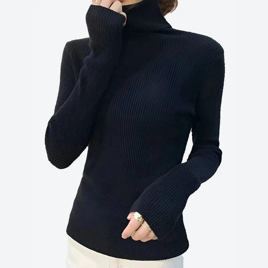 Stylish Ribbed Turtleneck Longsleeve Tops