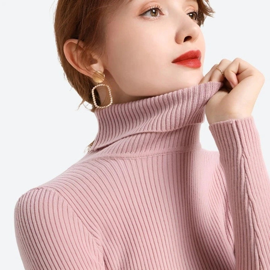 Stylish Ribbed Turtleneck Longsleeve Tops