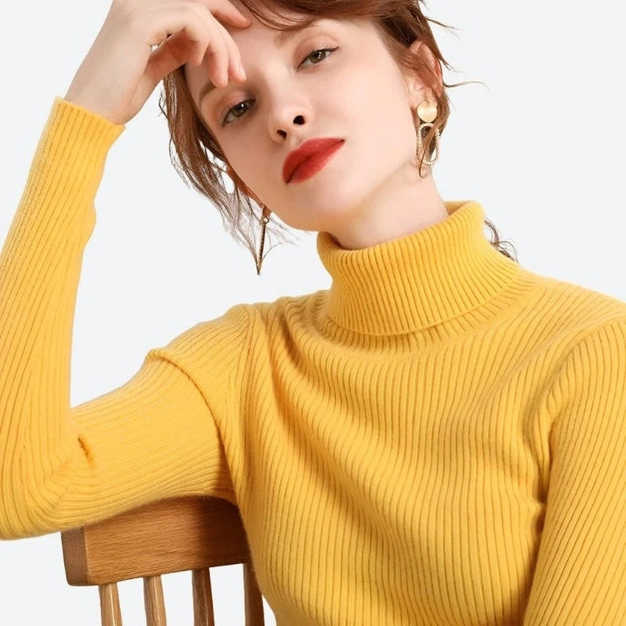 Stylish Ribbed Turtleneck Longsleeve Tops