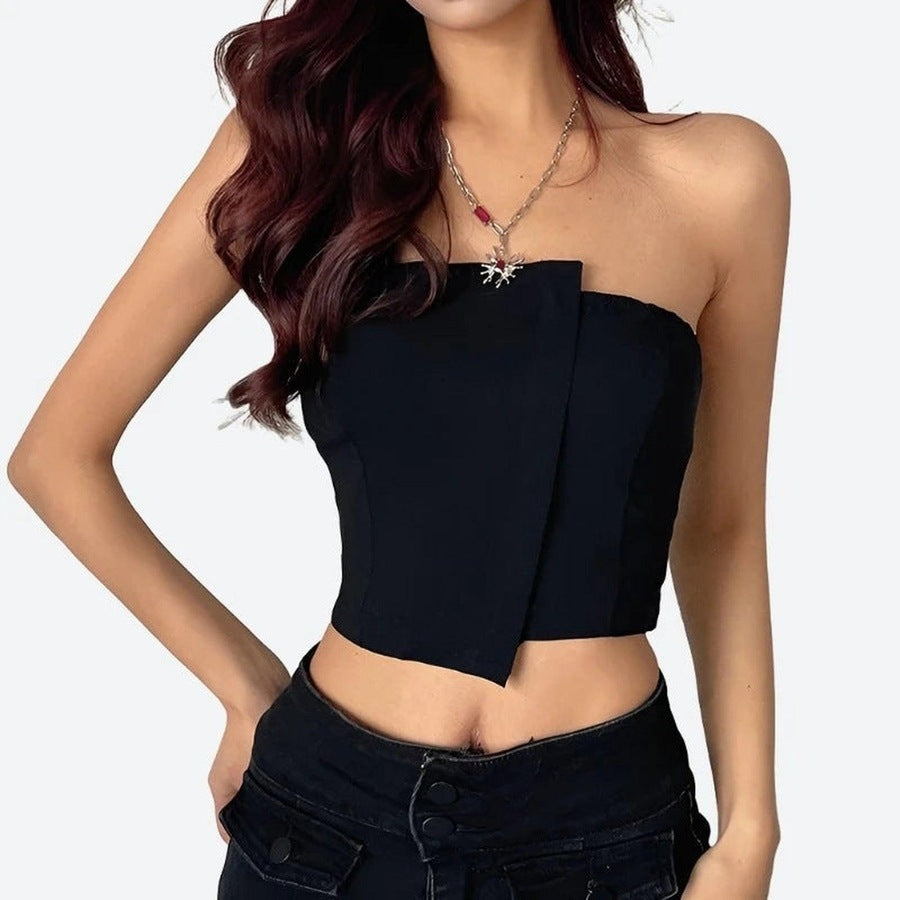 Stylish Strapless Asymmetrical Crop Tops