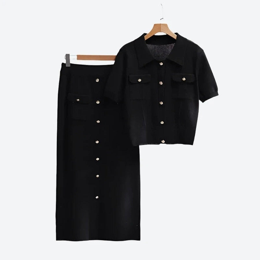 Stylish Two-Piece Button-Up Skirt Sets