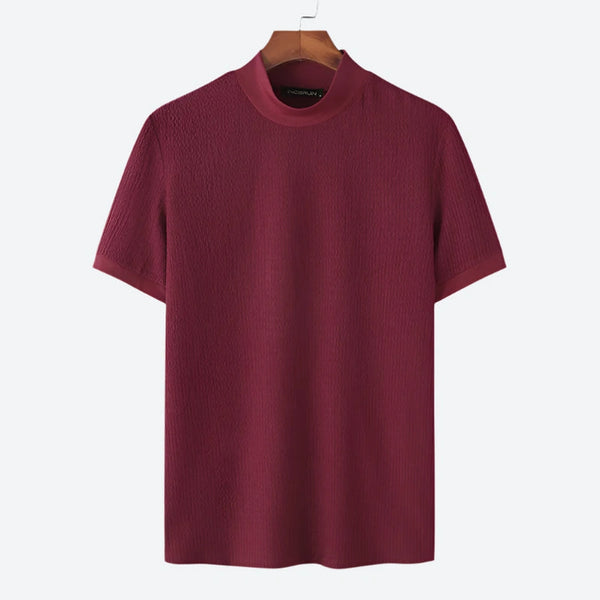 Textured High Neck Short Sleeve T-Shirts