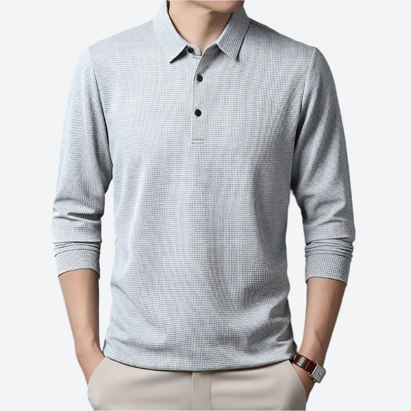 Textured Long-Sleeve Casual Polo Shirts