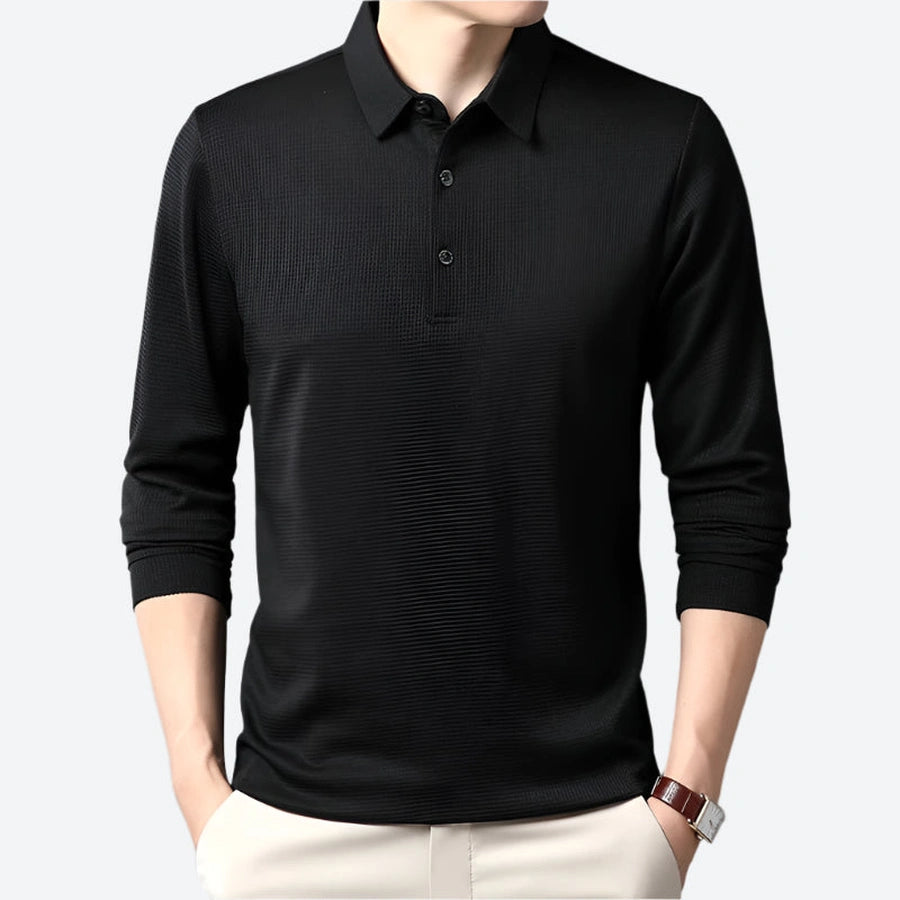 Textured Long-Sleeve Casual Polo Shirts