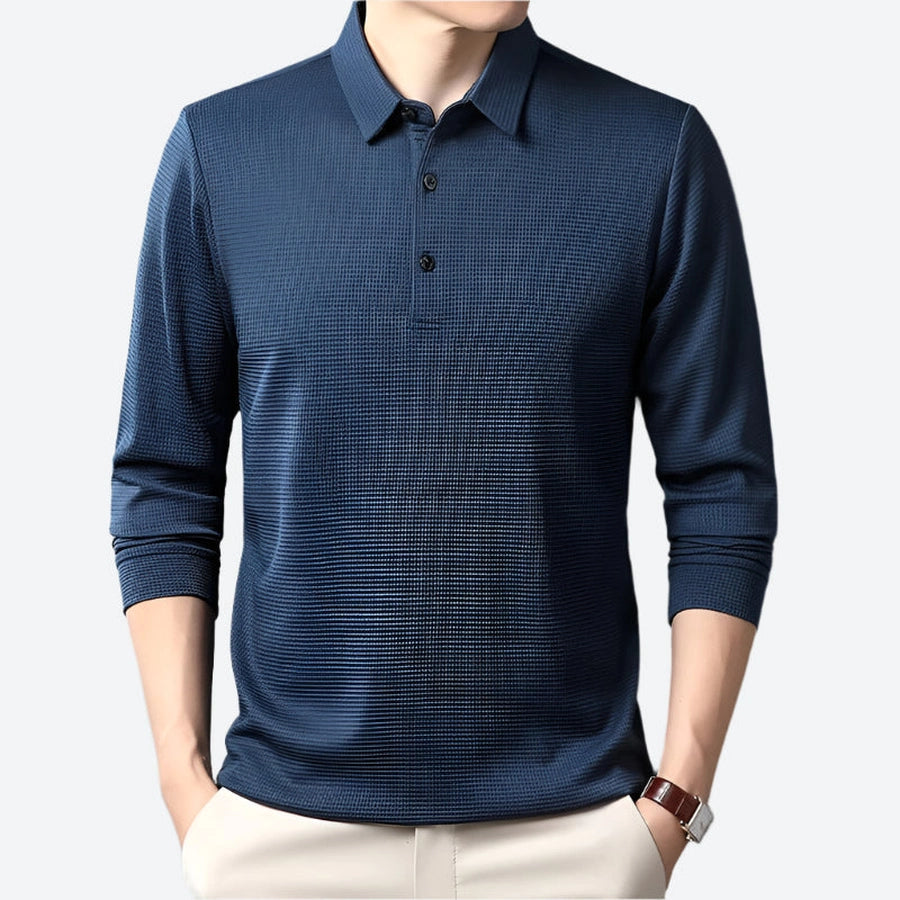 Textured Long-Sleeve Casual Polo Shirts