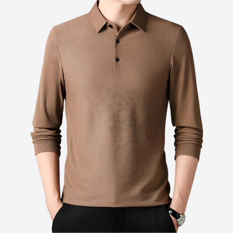 Textured Long-Sleeve Casual Polo Shirts